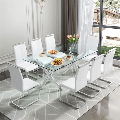 Amazon.com - AZmac Glass Dining Table Set for 8, 71 Inch Dining Room ...