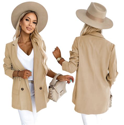 Luźna Kobieca MARYNARKA ŻAKIET BLEZER Oversize S NUDE Cena Opinie Marynarki i żakiety