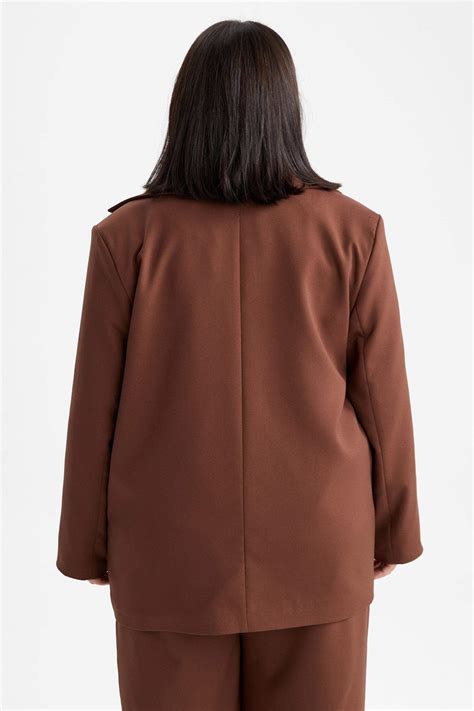 Brown Woman Regular Fit Jacket Collar Blazer Defacto