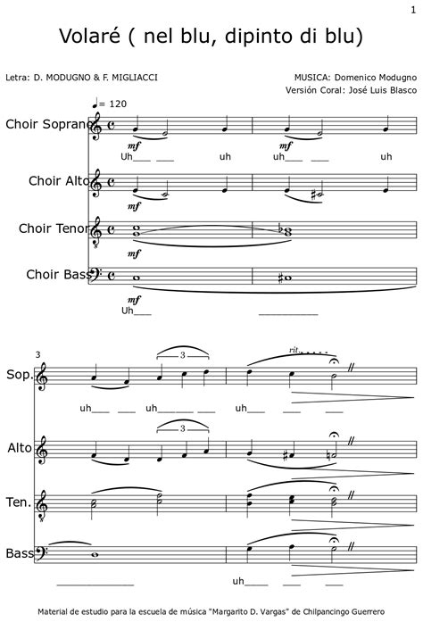 Volar Nel Blu Dipinto Di Blu Sheet Music For Choir Tenor