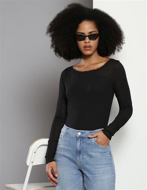 Buy Calvin Klein Sheer Ribbed Long Sleeve Top