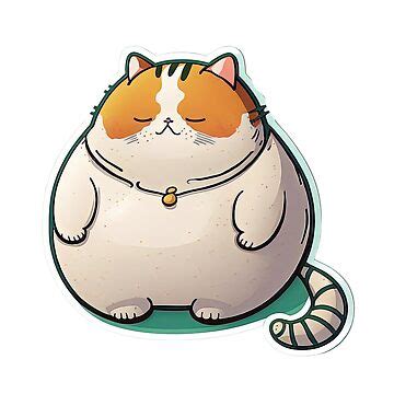 "Cute Fat Cat Funny Obese Animals Cartoon Anime Style" Sticker for Sale ...