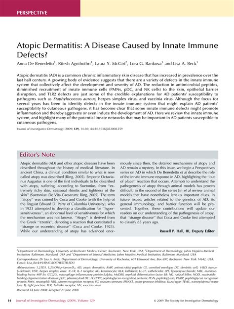 Pdf Atopic Dermatitis A Disease Caused By Innate Immune Defects