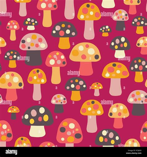 Vector Mushrooms Seamless Pattern Pink Background Stock Vector Image