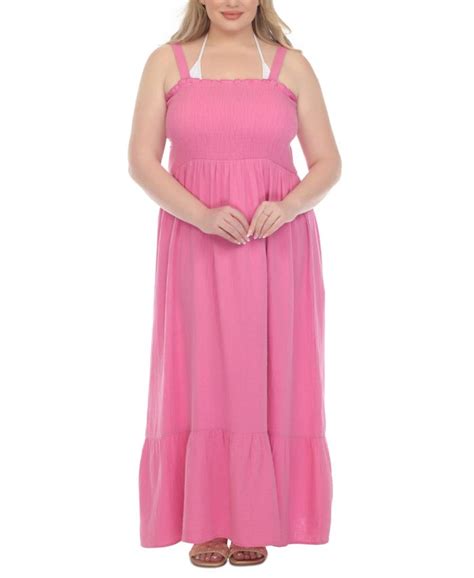 Raviya Plus Size Smocked Cotton Sleeveless Cover Up Maxi Dress Macys