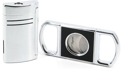 S T Dupont Gift Set Maxijet Et Cigar Cutter Chrome Grid