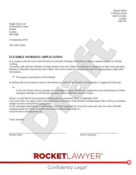 Flexible Working Request Letter Template Printable Templates Free