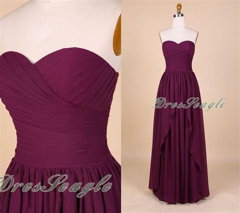 A Line Sweetheart Strapless Burgundy Chiffon Long Bridesmaid Dresslong