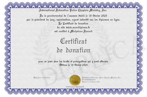 Certificat De Donation