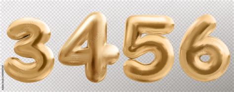 3d Gold Balloon Number Font Realistic Isolated Vector Set Golden