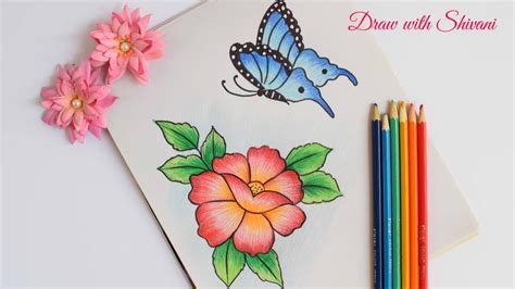 Butterfly Easy Bouquet Of Flowers Drawing Colored - Pin By Wanda Harmon ...