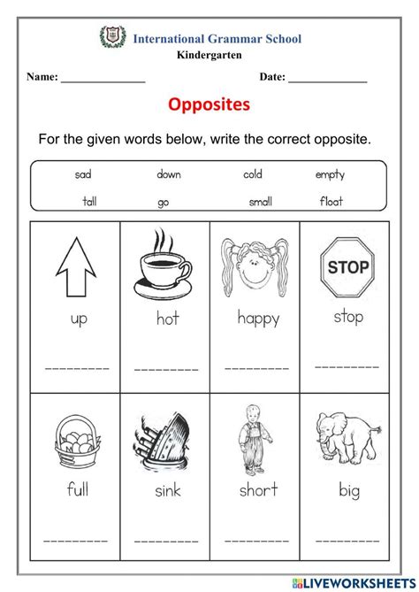 Opposites Online Exercise For Kindergarten Live Worksheets Worksheets Library