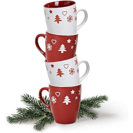 Tassen Er Set Xmas In Rot Und Wei Klassische Keramik Kaffeebecher