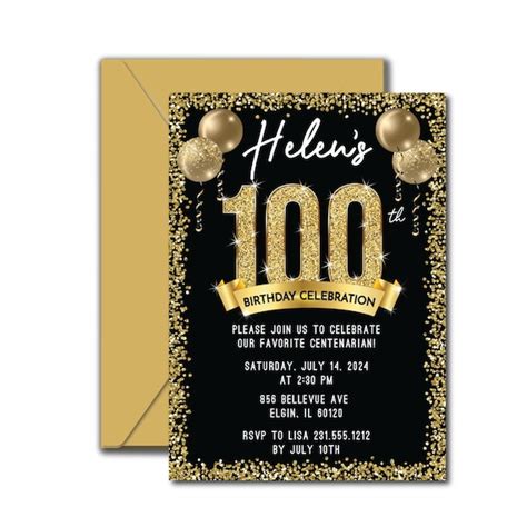 100th Birthday Invitation Hundred Birthday Invitation Centenarian