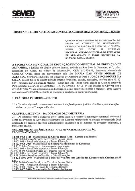 4º Aditivo do Contrato 485 2021 SEMED Prefeitura Municipal de