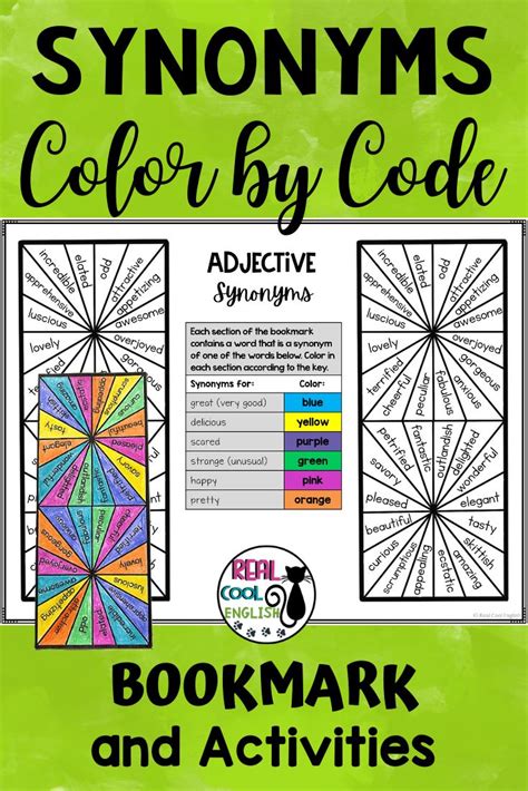 Synonyms Color By Code Bookmarks And Activities Language Arts