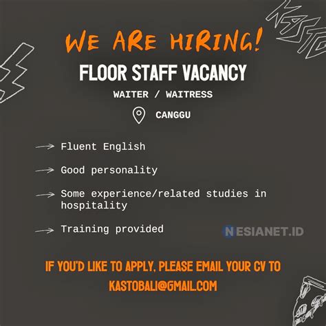 lowongan floor staff  kasto bali canggu nesianet