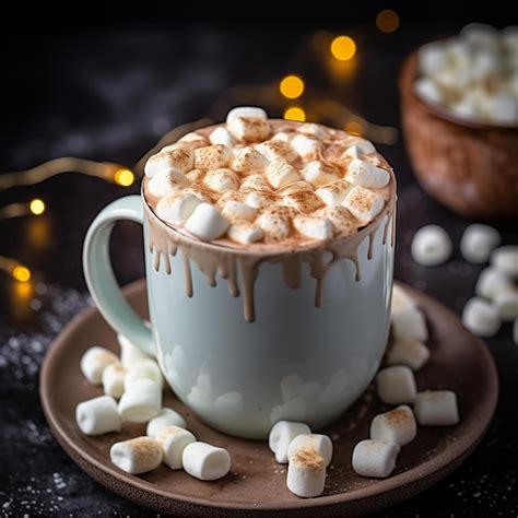 Premium AI Image Mug Of White Hot Chocolate Topped With Mini Marshmallows