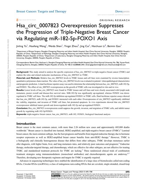 PDF Hsa Circ 0007823 Overexpression Suppresses The Progression Of