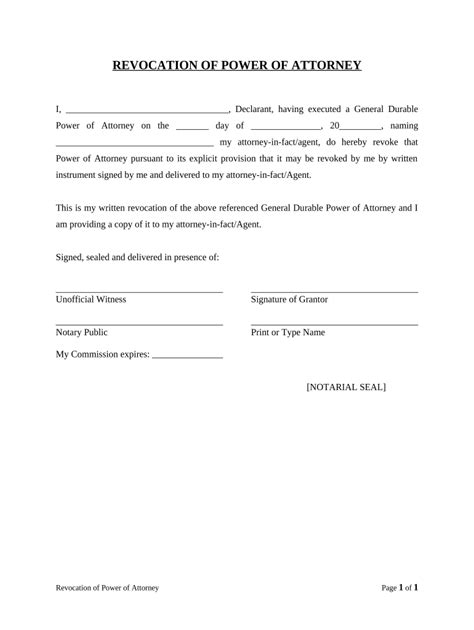 Revocation Of General Durable Power Of Attorney Georgia Doc Template