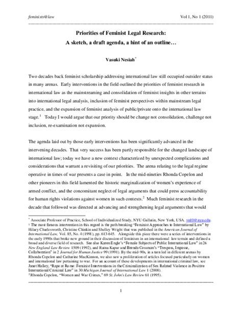 Pdf Priorities Of Feminist Legal Research A Sketch A Draft Agenda