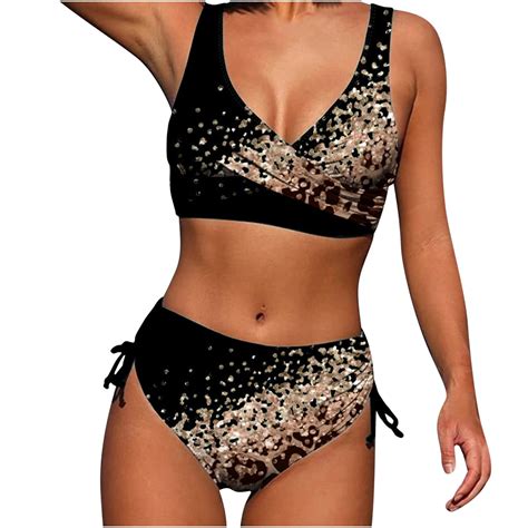 Wreesh Womens Bikini Sets Split Bikini Two Piece Print Beach Swimsuit Beachwear Bathing Suits