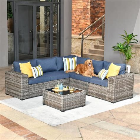 HOOOWOOO Tahoe Gray 6 Piece Wicker Extra Wide Arm Outdoor Patio