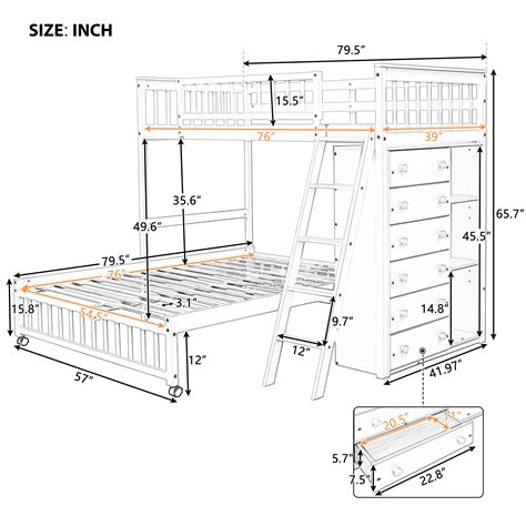 Biadnbz Twin Over Full Bunk Bed With Six Drawers And Flexible Shelves