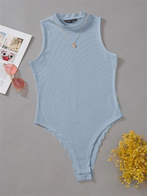 Solid Mock Neck Rib Knit Bodysuit Artofit