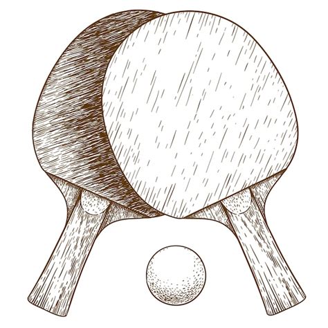 Ilustración De Grabado De Ping Pong Tenis De Mesa Dos Raquetas Y