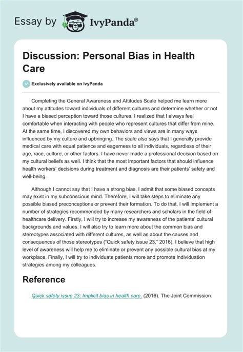 Discussion Personal Bias In Health Care Words Essay Example