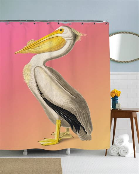 Pelican Shower Curtain Bird Shower Curtain Pink Theme Etsy