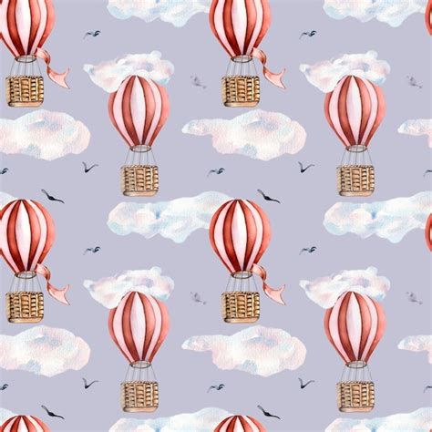 Premium Photo Retro Hot Air Balloons Vintage Style Watercolor Illustration Seamless Pattern On