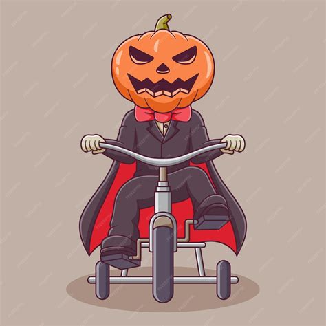 Premium Vector | Cartoon kid wearing pumpkin costume riding a bicycle