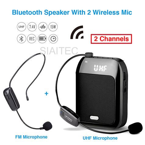 Black Bluetooth Speaker with 2 Wireless Microphones, Upgraded Lapel 15W Portable Loudspeaker ...