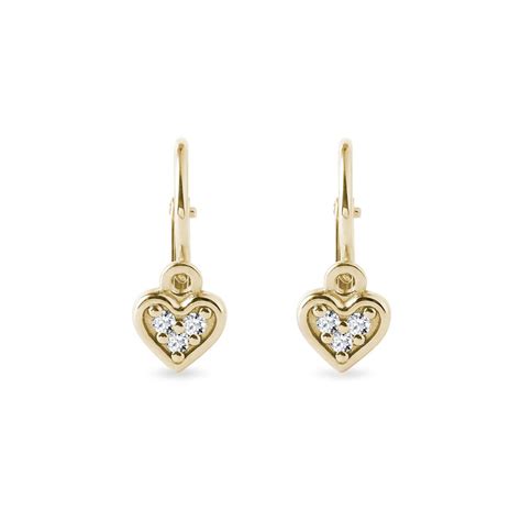 Heart-shaped children's earrings with diamonds in gold | KLENOTA