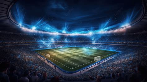 Spectacular 3d Rendering Of A Soccer Stadium Lit Up At Night Complete ...