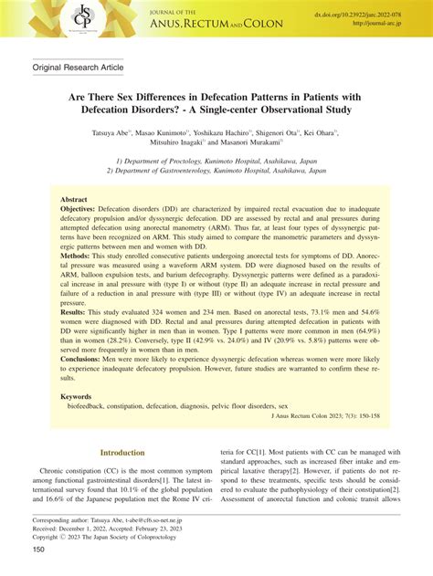 PDF Are There Sex Differences In Defecation Patterns In Patients With Defecation Disorders