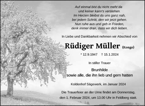 Traueranzeigen von Rüdiger Müller Trauer Nordkurier