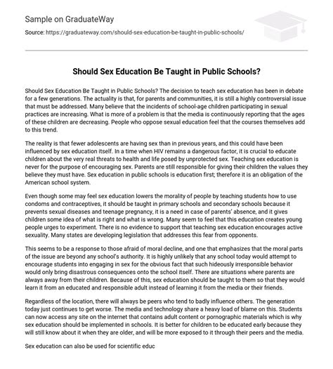 ⇉should Sex Education Be Taught In Public Schools Essay Example Graduateway