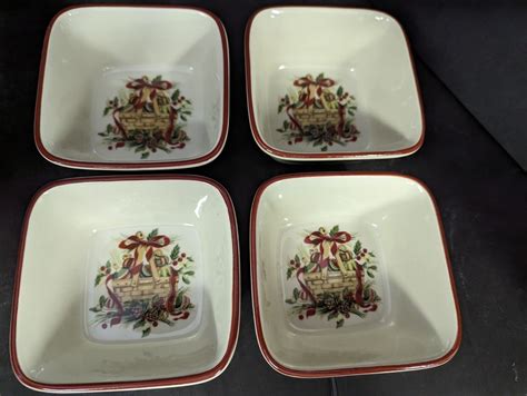 Set S Of 4 Longaberger Pottery Nature’s Garland Small Square Bowls Ebay