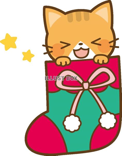 無料イラスト クリスマスソックスに入った猫