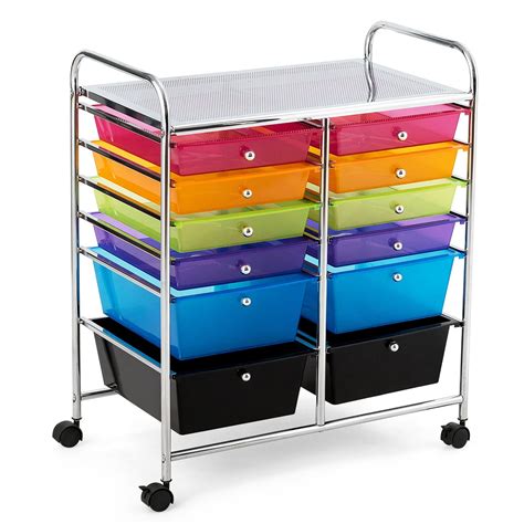 Costway 12 Drawers Rolling Cart Storage Mutlicolor Scrapbook Paper