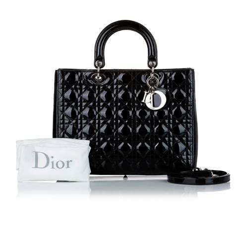 Cartable Dior Black Cannage Lady Dior En Cuir Verni Cuir Vernis Noir