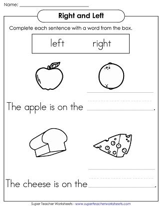 Left and Right Worksheet for Kindergarten - Position Words - Worksheets ...