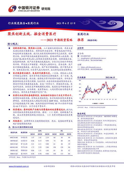 医药行业2021中期投资策略：聚焦创新主线，掘金消费医疗 洞见研报 行业报告