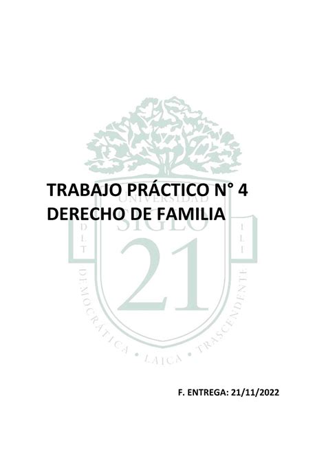 Tp Derecho De Familia Trabajo Pr Ctico N Derecho De Familia F