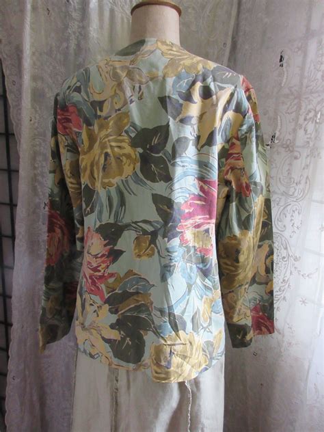 Floral Jacket Faux Barkcloth Fabric Cotton Chintz Zipper Etsy