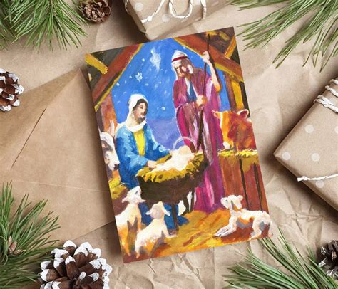 Christmas Card With Envelope Nativity Card Religious Christmas Card Jesus Card Size A7