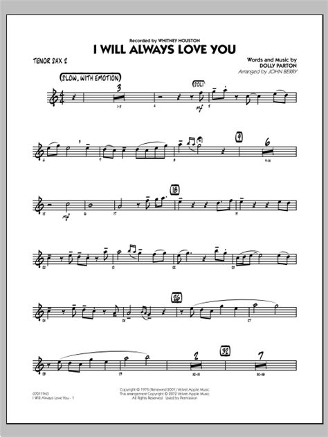 I Will Always Love You Tenor Sax 2 By John Berry Sheet Music For Jazz Ensemble At Sheet Music